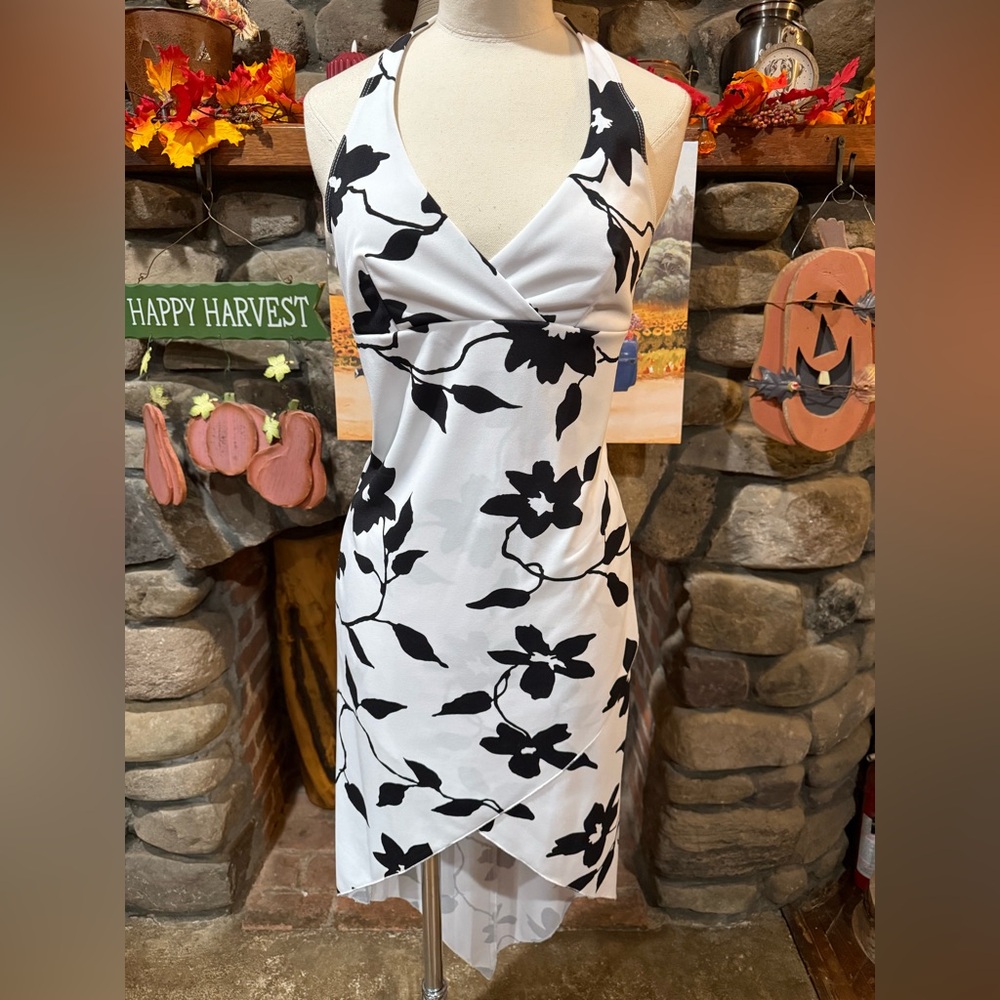 Hourglass Black and White Floral High Low Dress